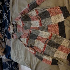 Plaid long hooded sweater